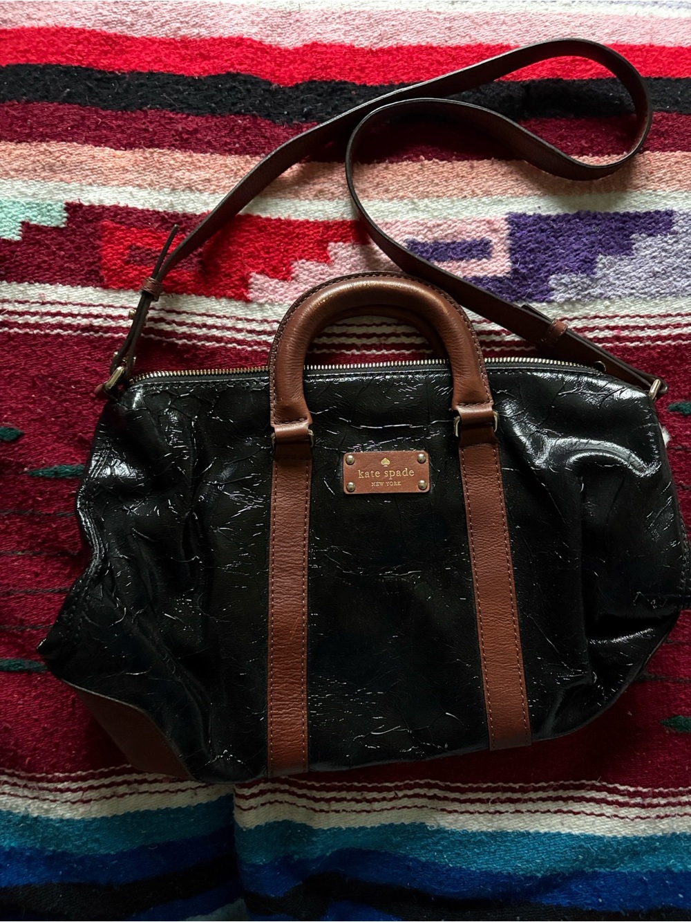 Vintage Kate Spade black patent leather satchel handbag